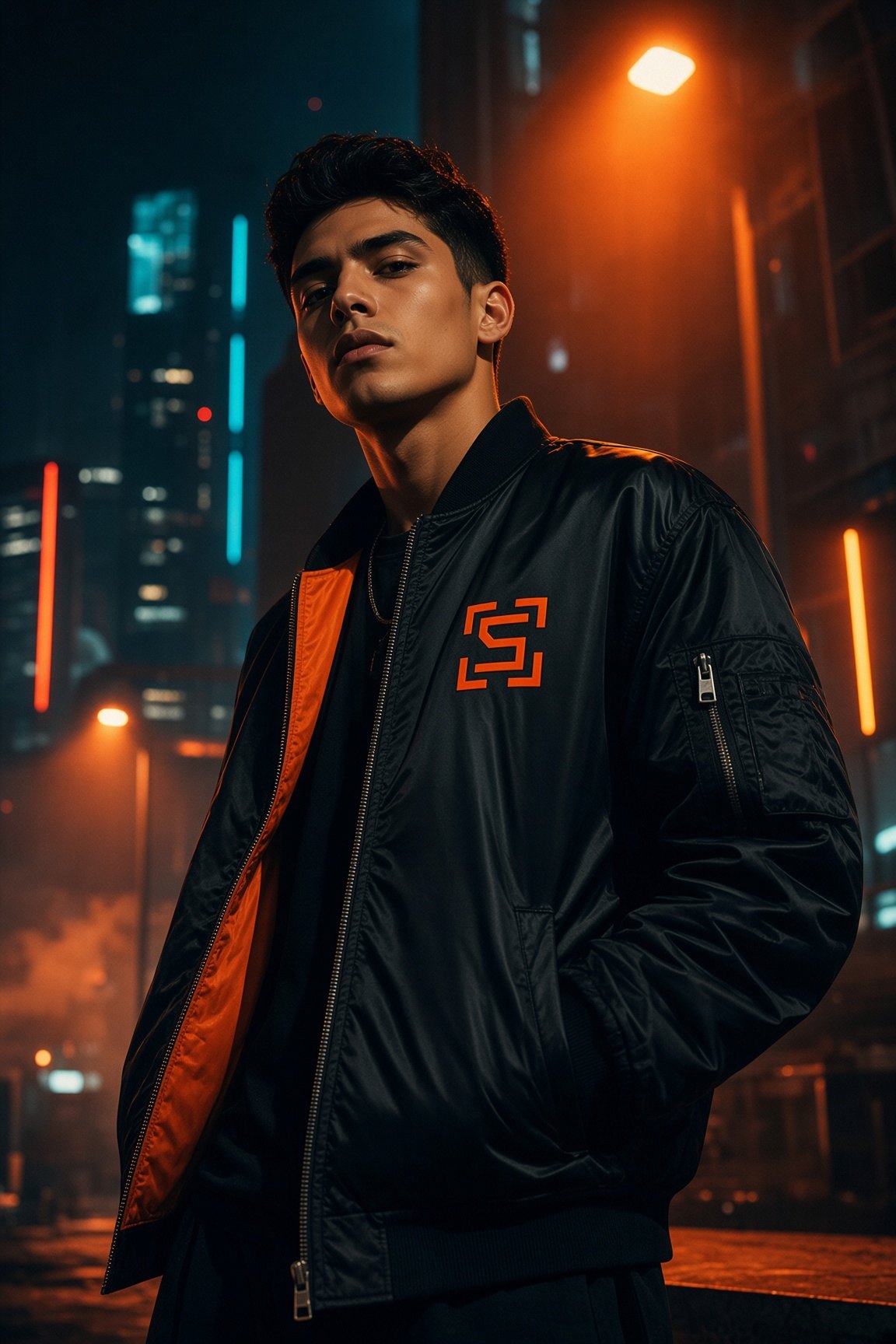 Bomber Scanner negro con forro naranja